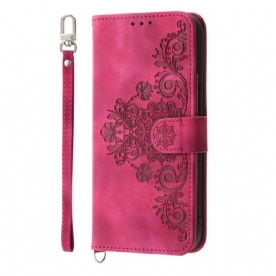 Leren Hoesje Samsung Galaxy S25 Ultra 5g Bloemenpatroon En Bandjes