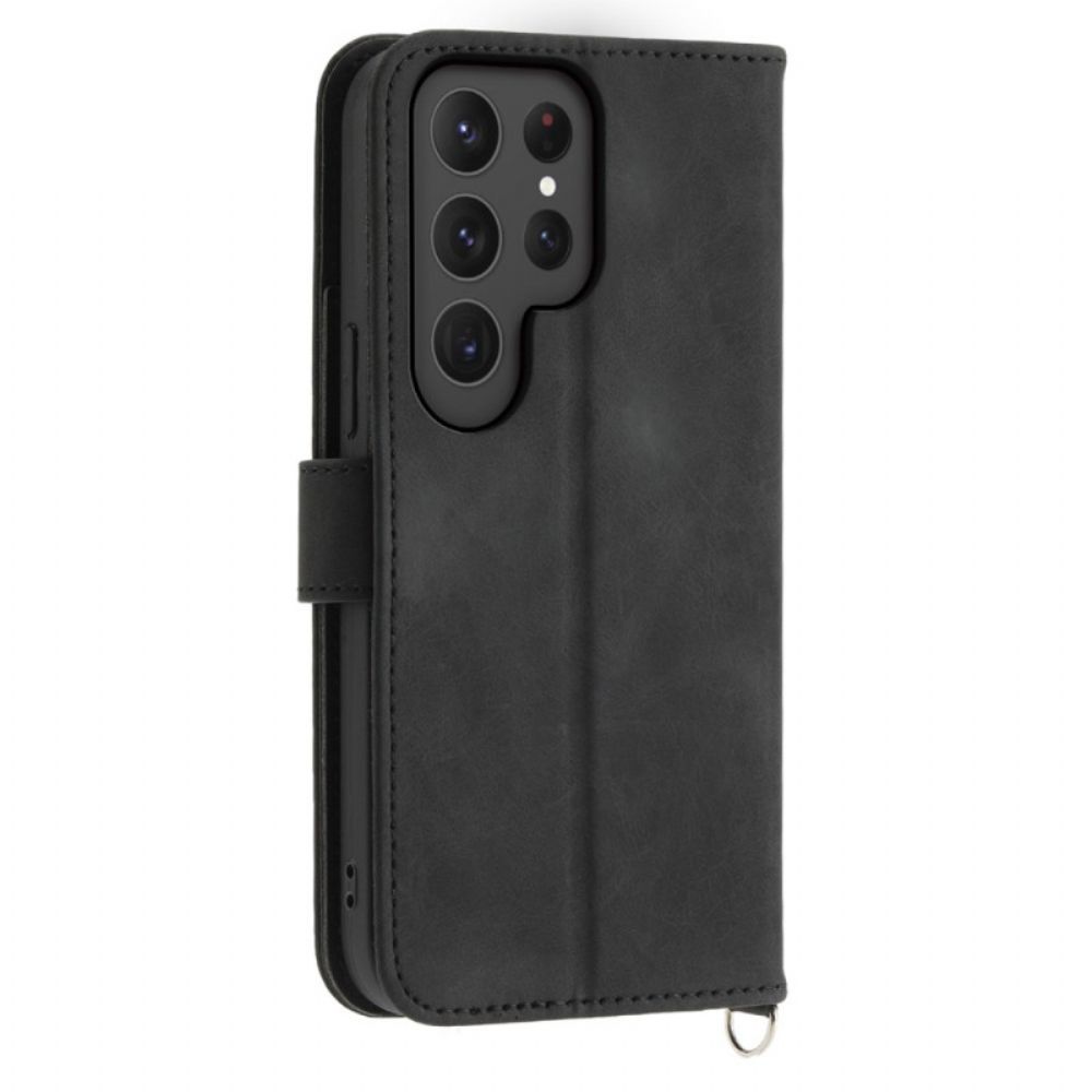 Leren Hoesje Samsung Galaxy S25 Ultra 5g Bloemenpatroon En Bandjes