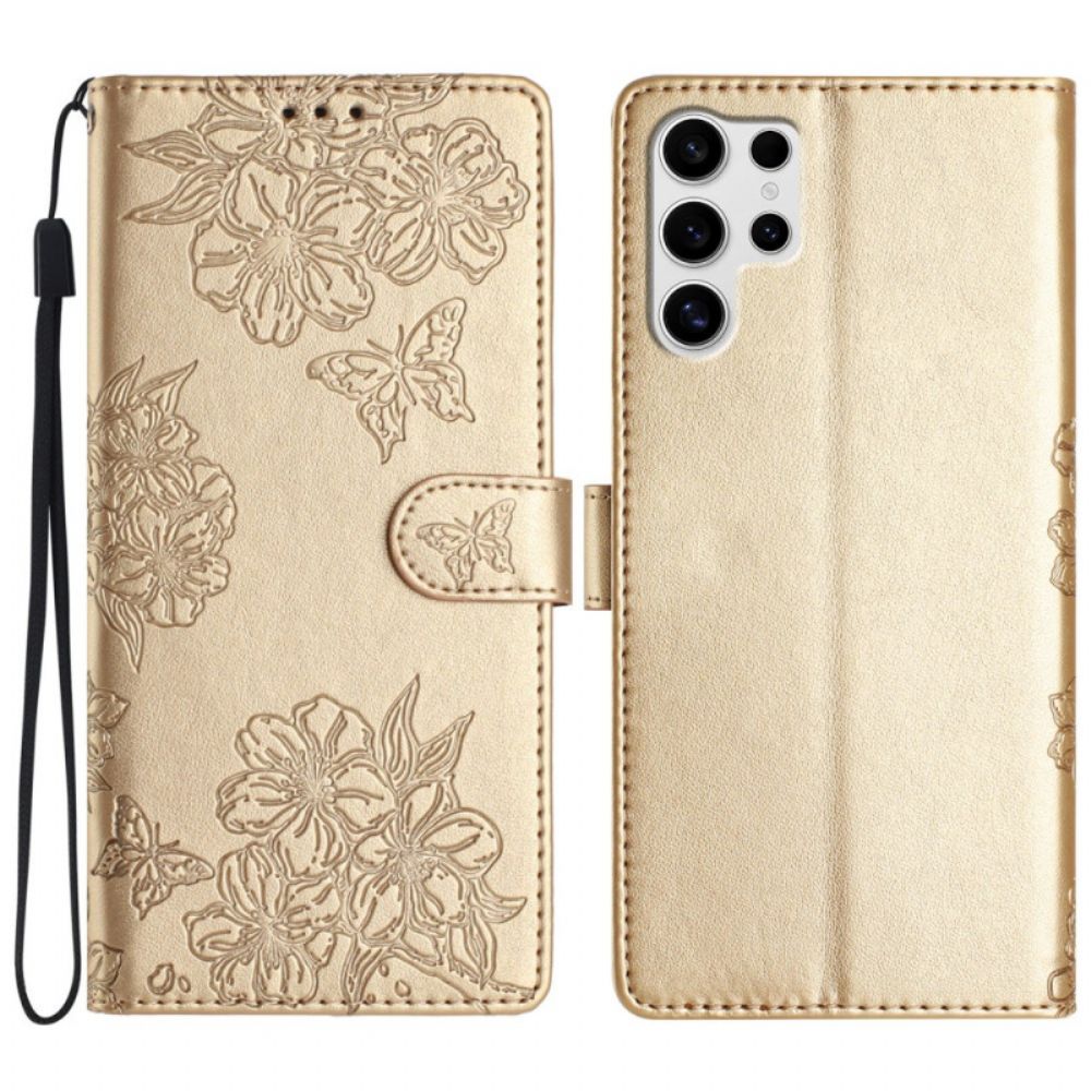 Leren Hoesje Samsung Galaxy S25 Ultra 5g Kersenbloesems Bescherming Hoesje