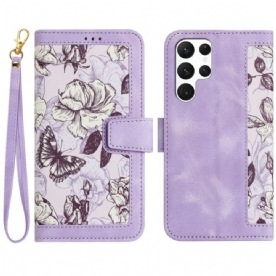 Leren Hoesje Samsung Galaxy S25 Ultra 5g Portemonnee Met Bloemenprint Bescherming Hoesje