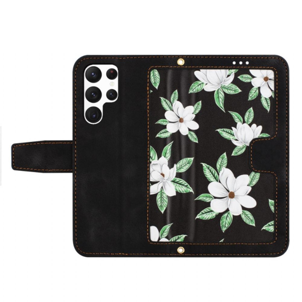 Leren Hoesje Samsung Galaxy S25 Ultra 5g Portemonnee Met Bloemenprint Bescherming Hoesje