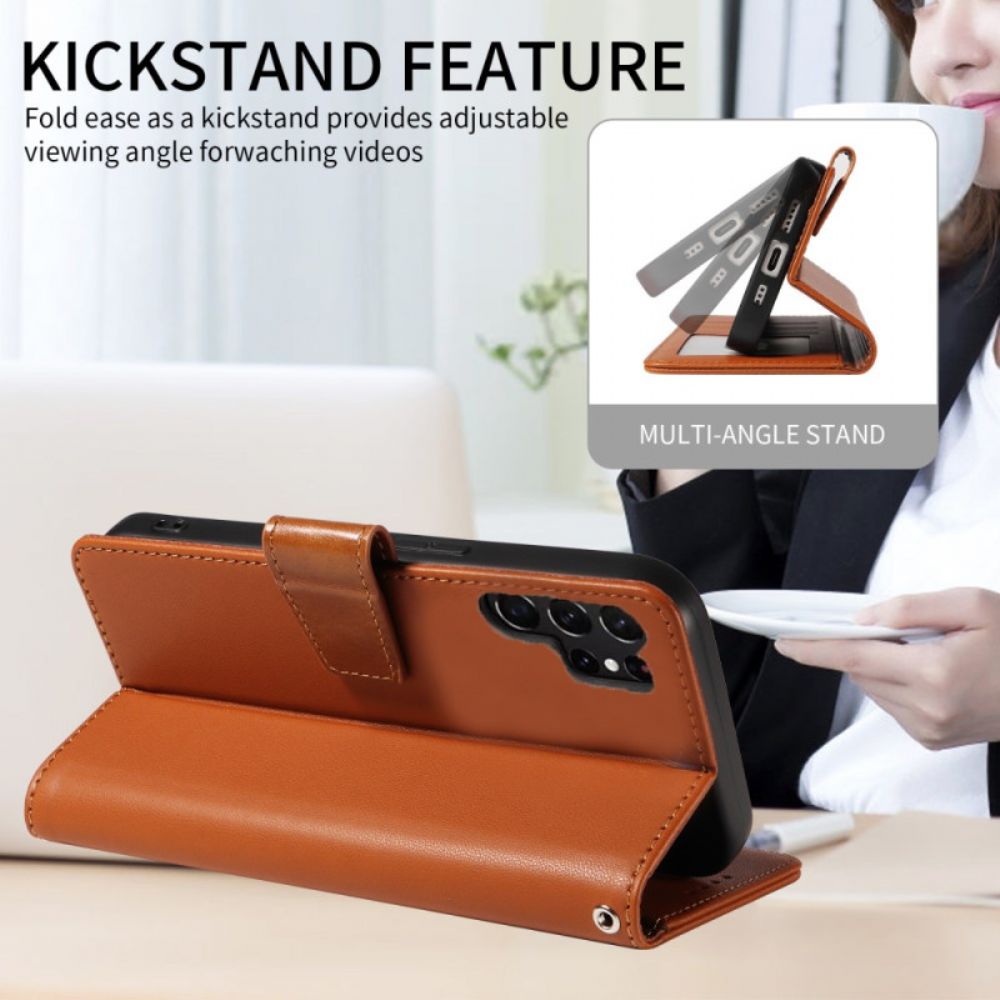 Leren Hoesje Samsung Galaxy S25 Ultra 5g Rfid-leren Portemonnee Met Bandje