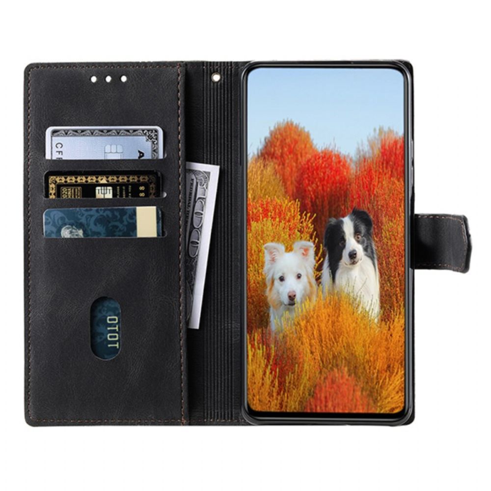 Leren Hoesje Samsung Galaxy S25 Ultra 5g Tweekleurige Rfid-portemonnee In Suède-stijl Met Bandje