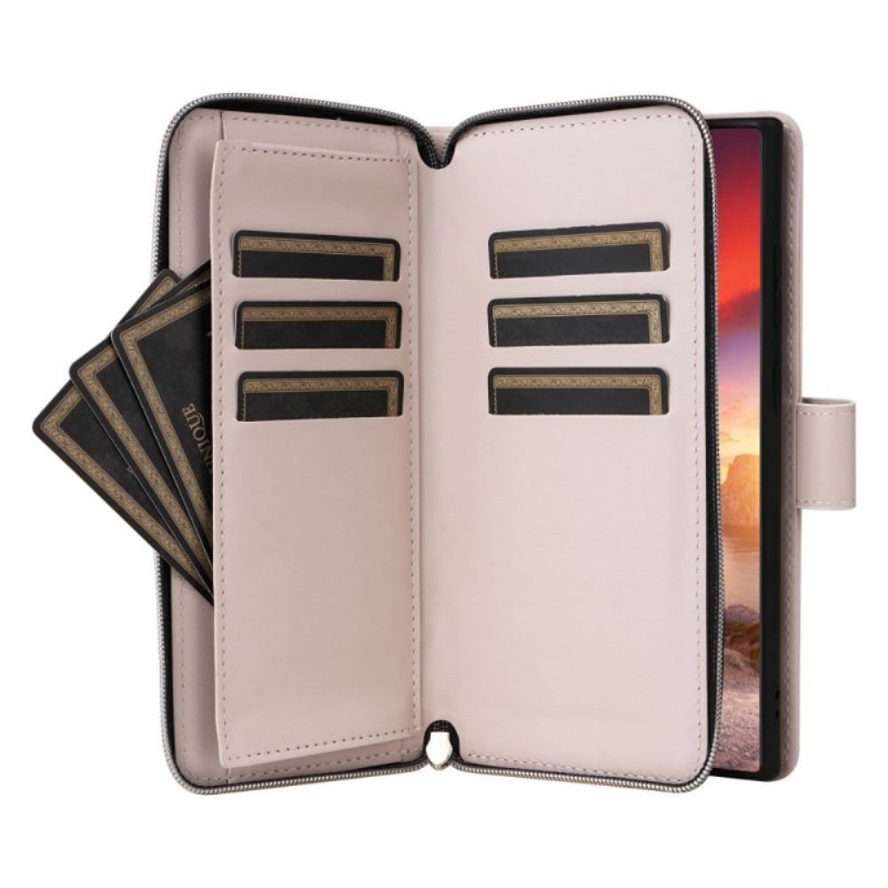 Leren Hoesje Voor Samsung Galaxy S25 Ultra 5g Gewatteerde Portemonnee Met Bandje En Schouderband