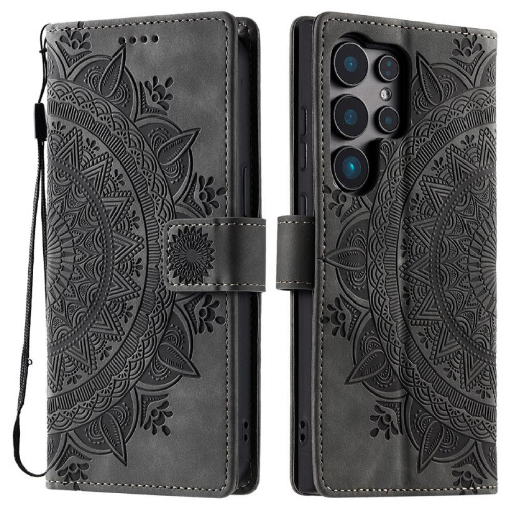 Leren Hoesje Voor Samsung Galaxy S25 Ultra 5g Suède-look Mandala