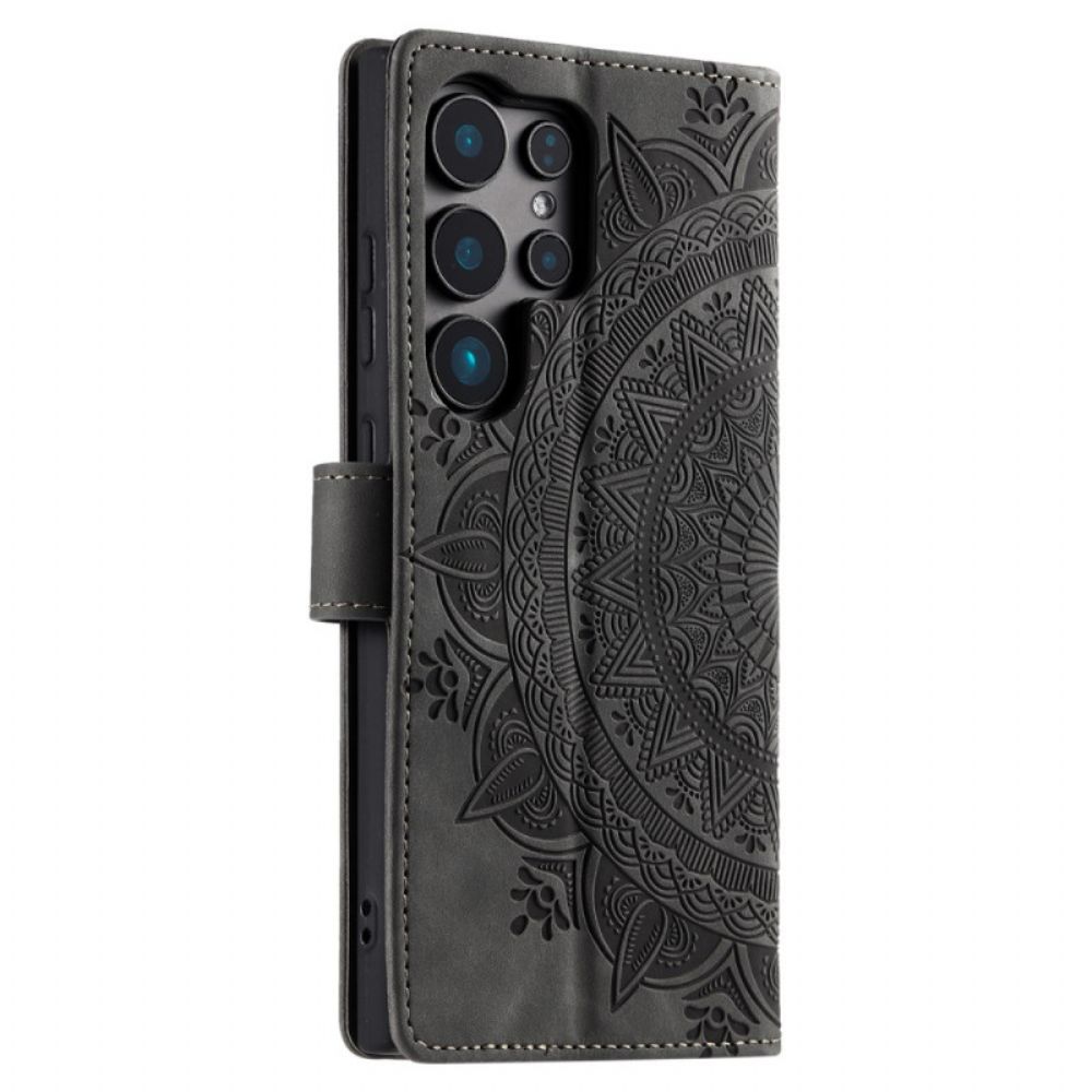 Leren Hoesje Voor Samsung Galaxy S25 Ultra 5g Suède-look Mandala