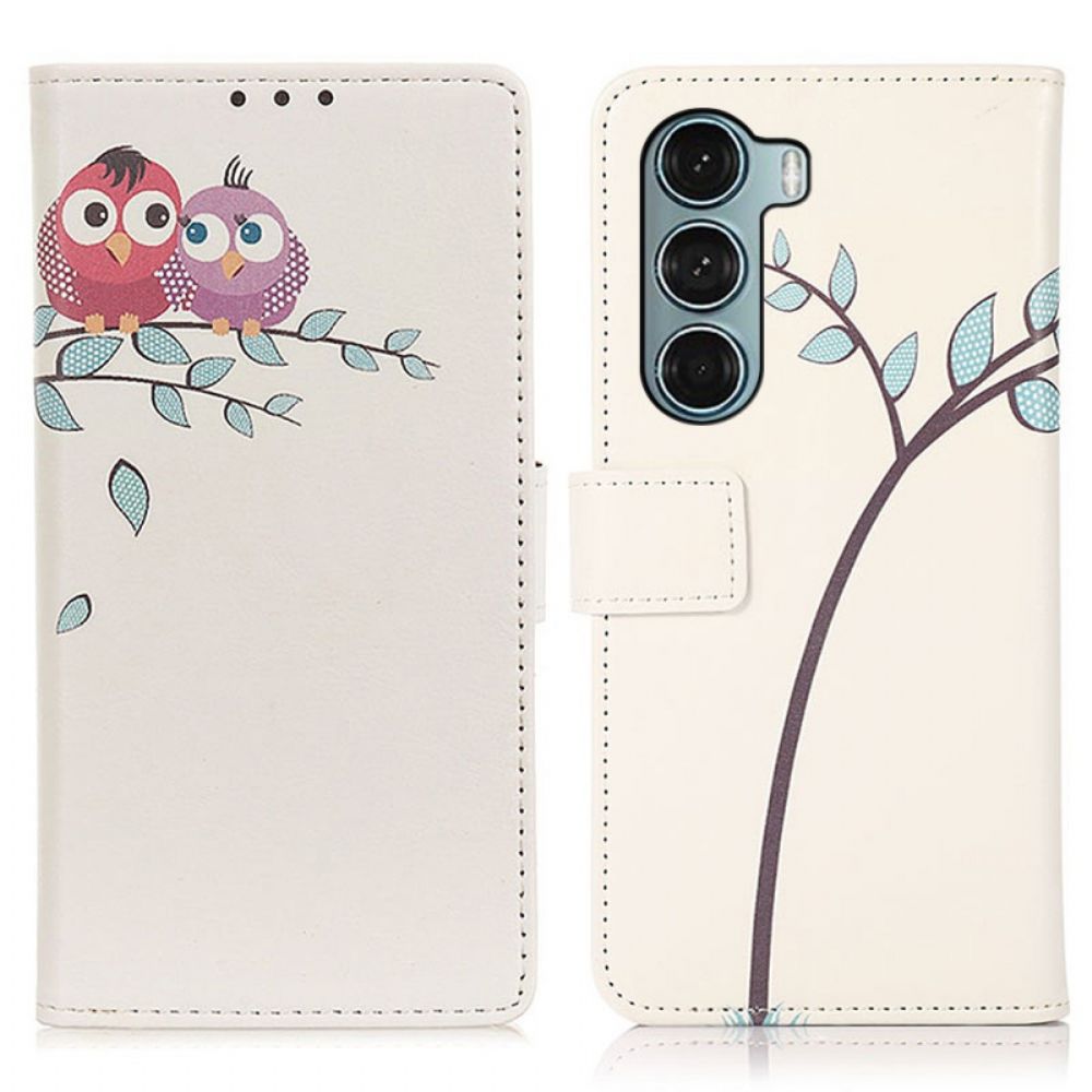 Folio-hoesje voor Moto G200 5G Paar Uilen In De Boom