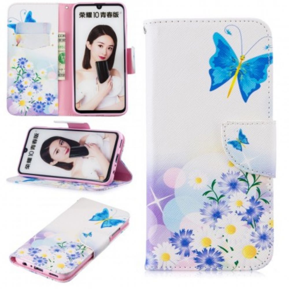 Folio-hoesje voor Huawei P Smart 2019 / Honor 10 Lite Geschilderde Vlinders En Bloemen