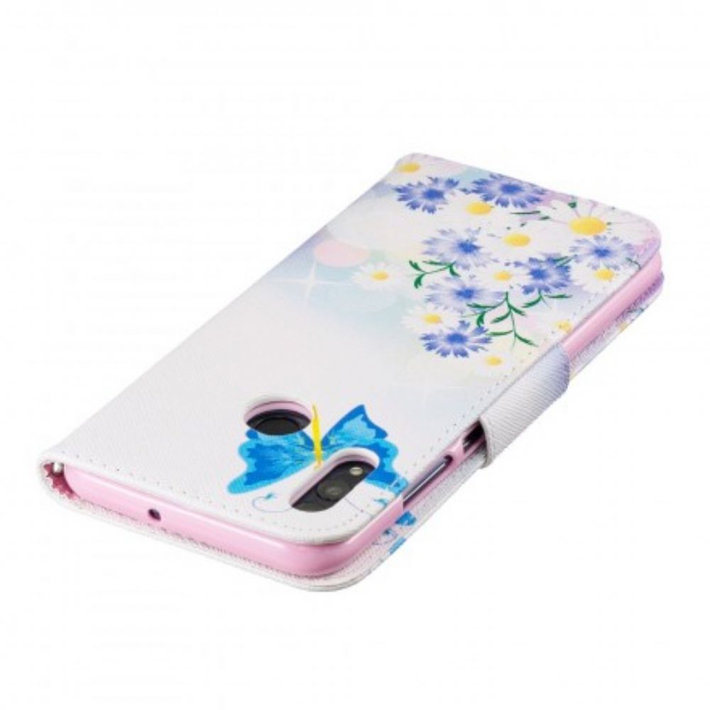 Folio-hoesje voor Huawei P Smart 2019 / Honor 10 Lite Geschilderde Vlinders En Bloemen
