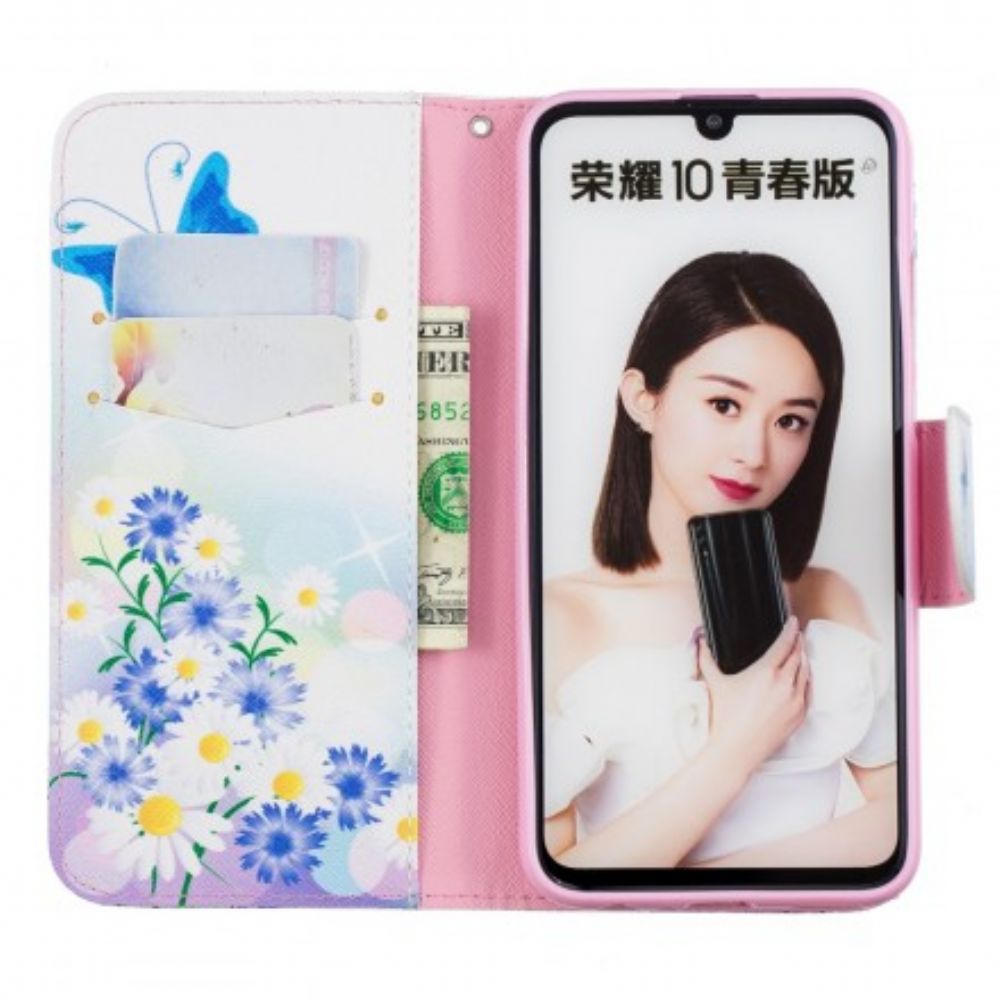 Folio-hoesje voor Huawei P Smart 2019 / Honor 10 Lite Geschilderde Vlinders En Bloemen