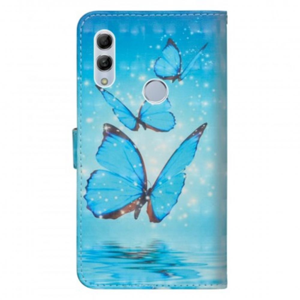 Leren Hoesje voor Huawei P Smart 2019 / Honor 10 Lite Vliegende Blauwe Vlinders