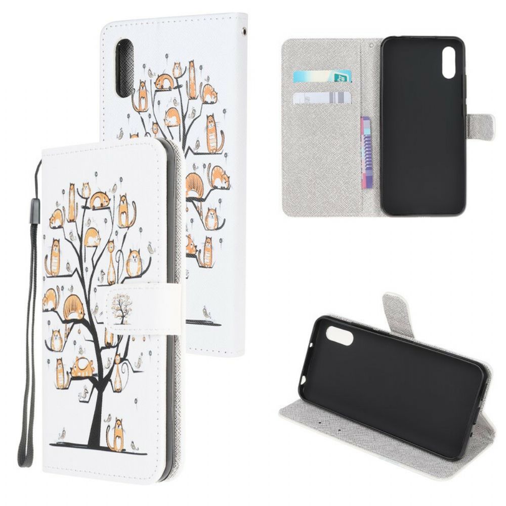 Folio-hoesje voor Xiaomi Redmi 9A Met Ketting Funky Katten Met Riem