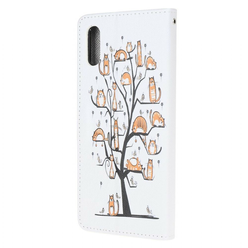 Folio-hoesje voor Xiaomi Redmi 9A Met Ketting Funky Katten Met Riem