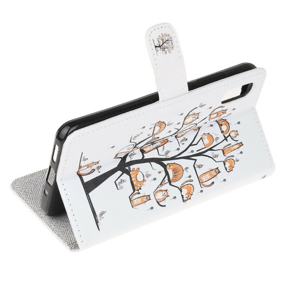 Folio-hoesje voor Xiaomi Redmi 9A Met Ketting Funky Katten Met Riem