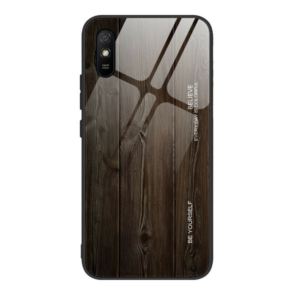 Hoesje voor Xiaomi Redmi 9A Houtdesign Gehard Glas
