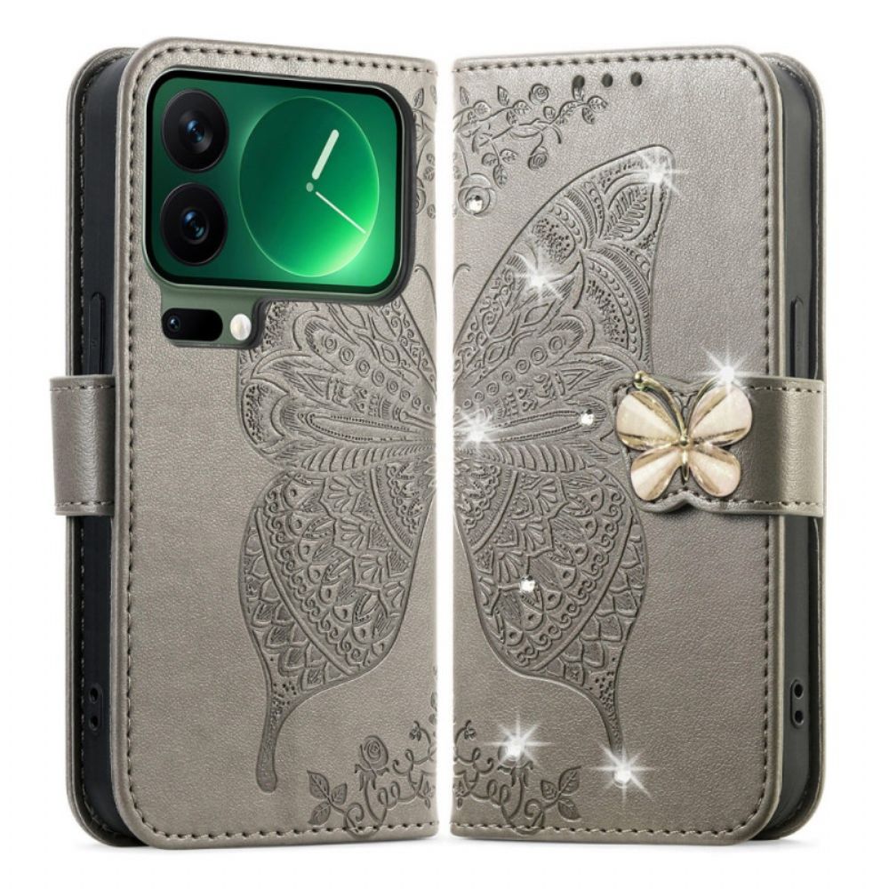 Folio-hoesje Xiaomi 17 Pro Telefoonhoesje 3d-vlinder En Strass-steentjes