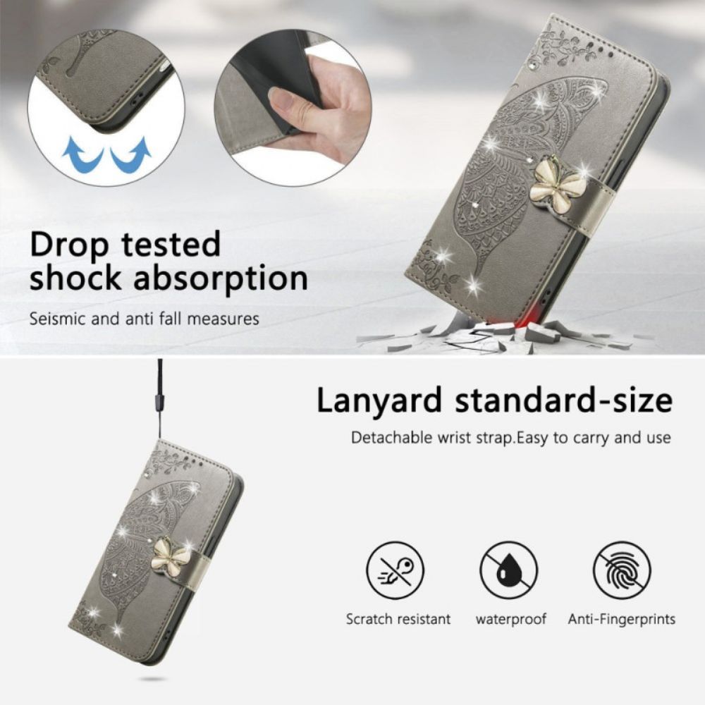 Folio-hoesje Xiaomi 17 Pro Telefoonhoesje 3d-vlinder En Strass-steentjes