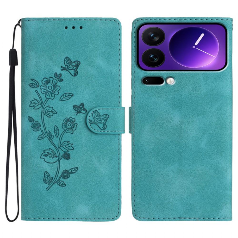 Folio-hoesje Xiaomi 17 Pro Telefoonhoesje Bloemenpatroon Met Suède-effect