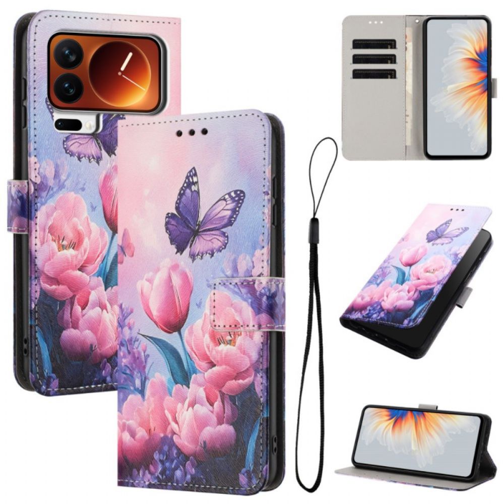 Folio-hoesje Xiaomi 17 Pro Telefoonhoesje Vlinders En Roze Bloemen