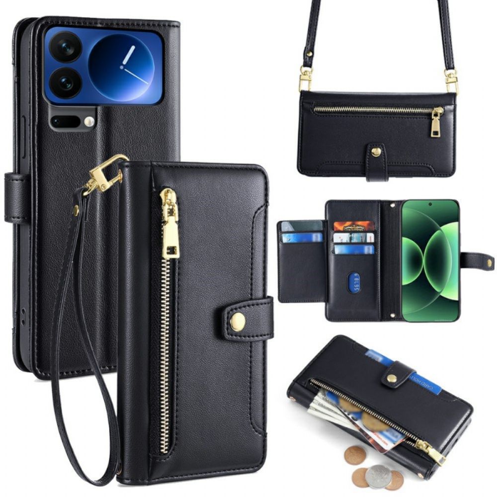 Folio-hoesje Xiaomi 17 Pro Telefoonhoesje Zak Met Rits En Bandjes