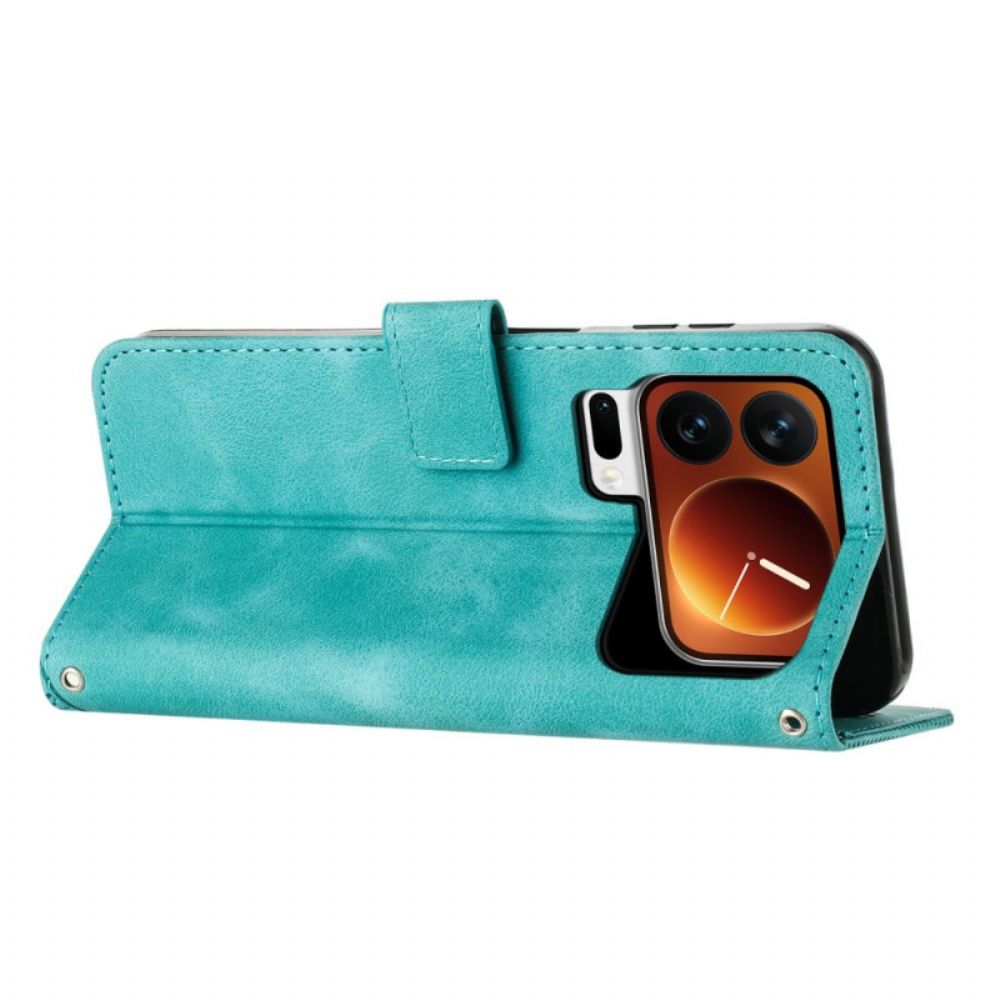 Leren Hoesje Xiaomi 17 Pro Driehoekig Patroon En Bandje