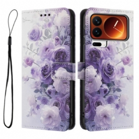 Leren Hoesje Xiaomi 17 Pro Paarse Rozen