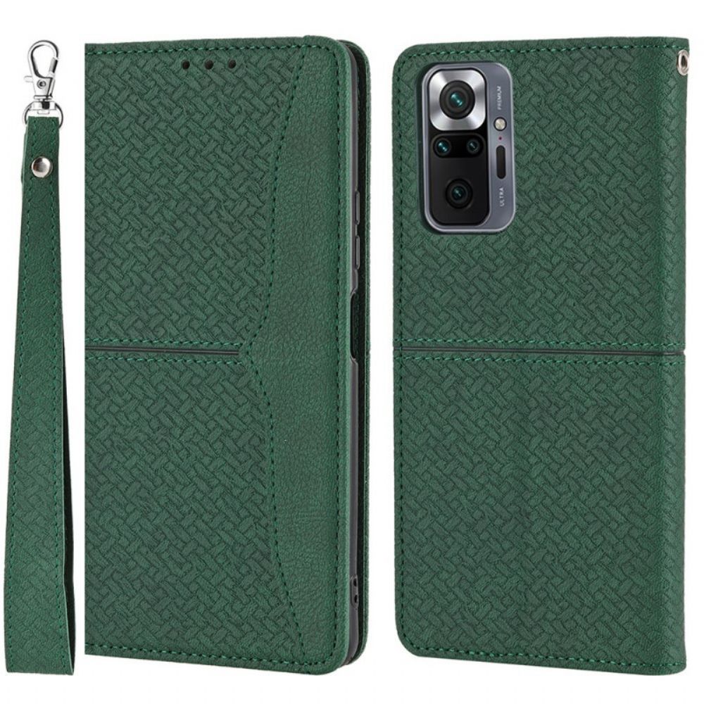 Folio-hoesje voor Xiaomi Redmi Note 10 Pro Met Ketting Stijl Geweven Leren Band