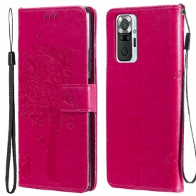 Leren Hoesje voor Xiaomi Redmi Note 10 Pro Met Ketting Boom En Kat Met Bandjes
