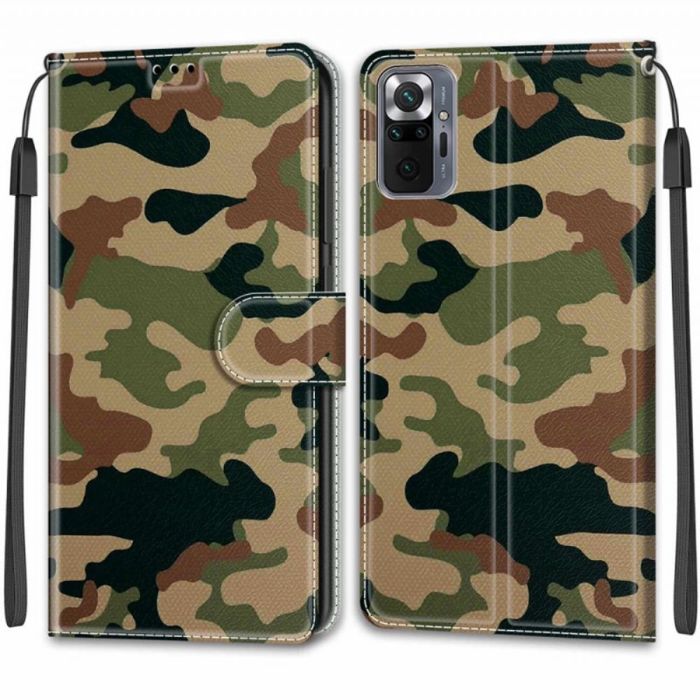 Leren Hoesje voor Xiaomi Redmi Note 10 Pro Met Ketting Gebonden Militaire Camouflage