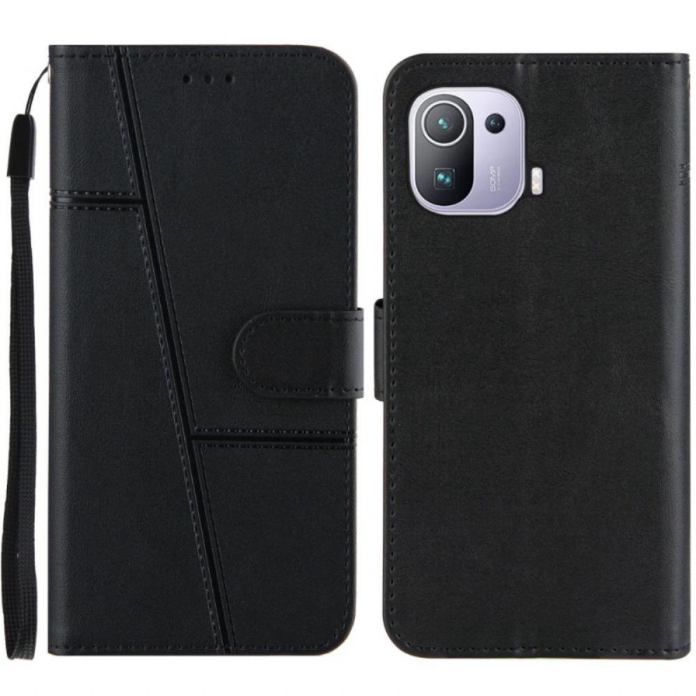 Folio-hoesje voor Xiaomi Mi 11 Pro Met Ketting Leerstijl Met Geometrische Bandjes