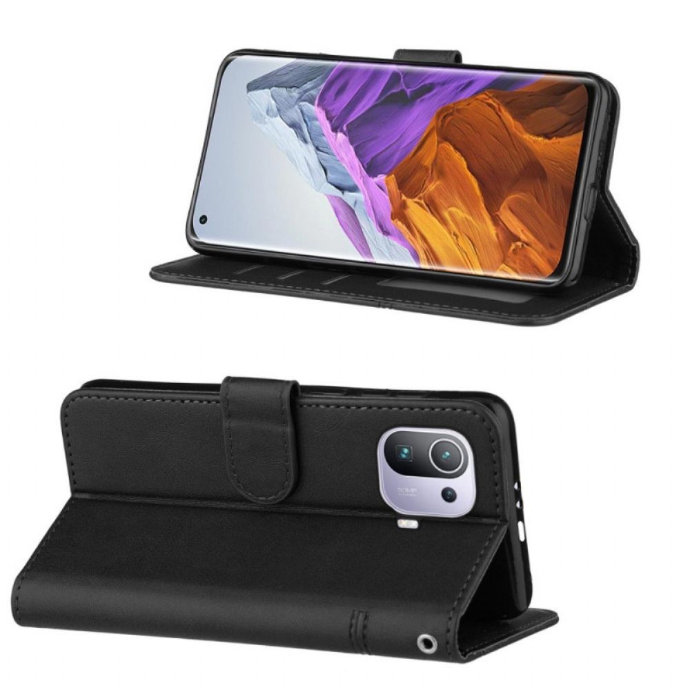 Folio-hoesje voor Xiaomi Mi 11 Pro Met Ketting Leerstijl Met Geometrische Bandjes