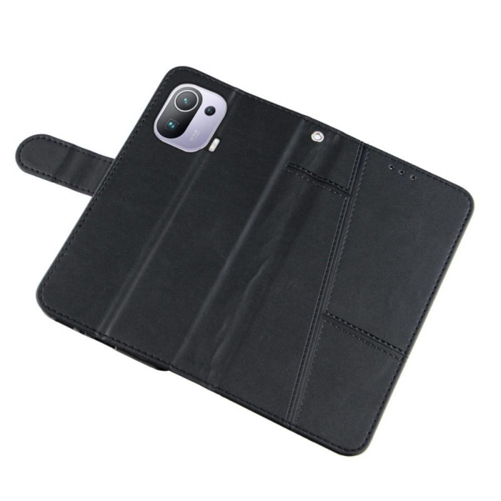 Folio-hoesje voor Xiaomi Mi 11 Pro Met Ketting Leerstijl Met Geometrische Bandjes