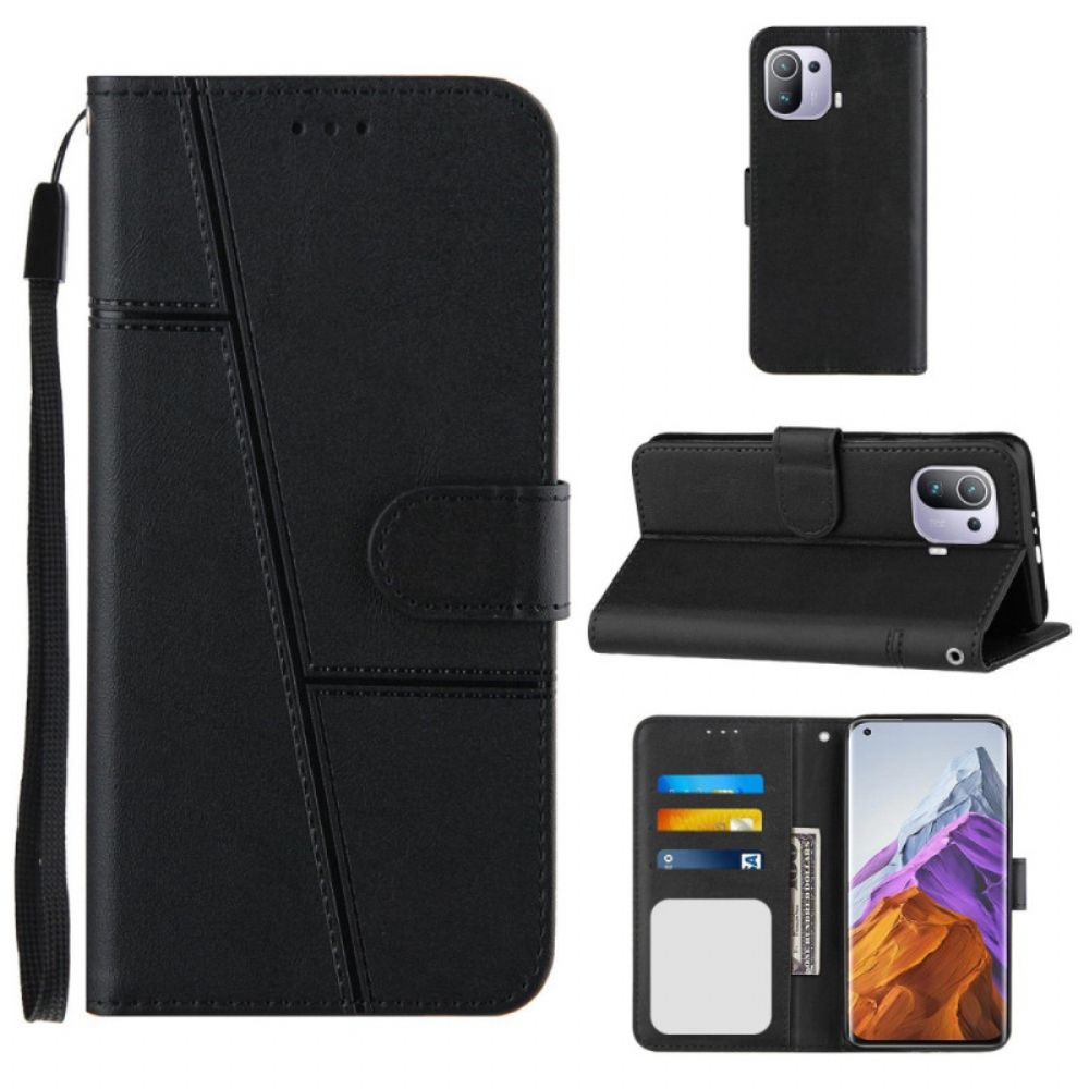 Folio-hoesje voor Xiaomi Mi 11 Pro Met Ketting Leerstijl Met Geometrische Bandjes
