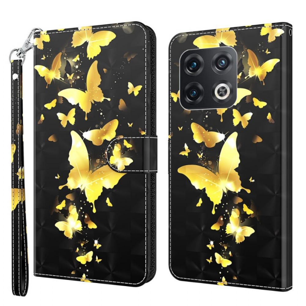 Folio-hoesje voor OnePlus 10 Pro 5G Met Ketting Thong Vlinders