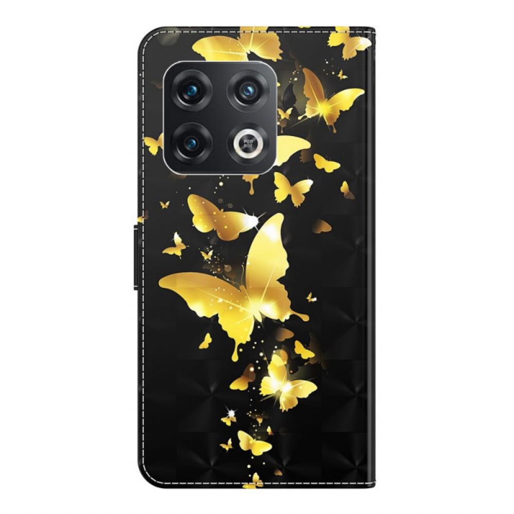 Folio-hoesje voor OnePlus 10 Pro 5G Met Ketting Thong Vlinders