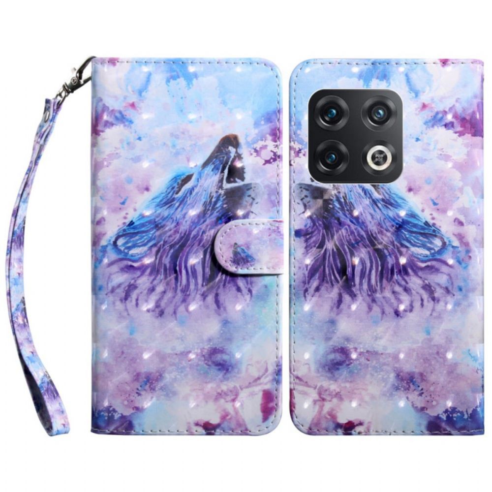 Leren Hoesje voor OnePlus 10 Pro 5G Met Ketting Mooie Vastgebonden Wolf