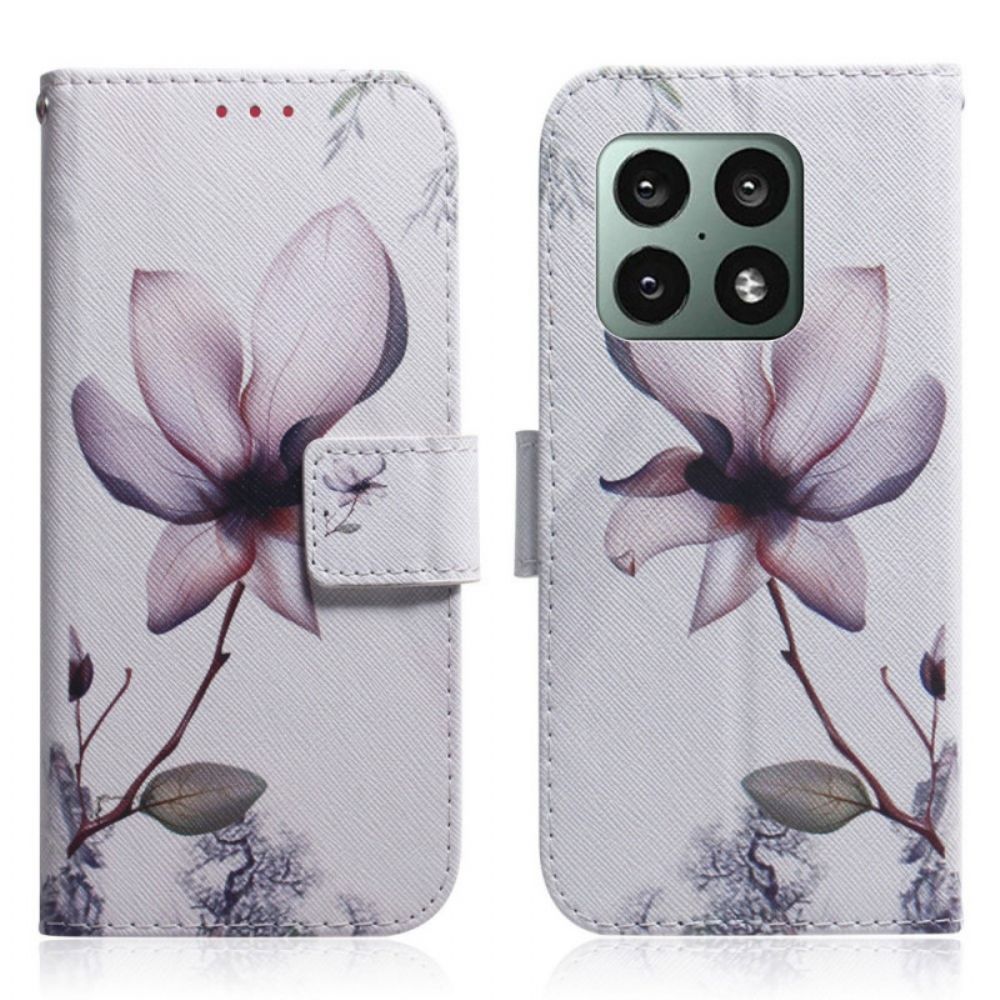 Leren Hoesje voor OnePlus 10 Pro 5G Oude Roze Bloem