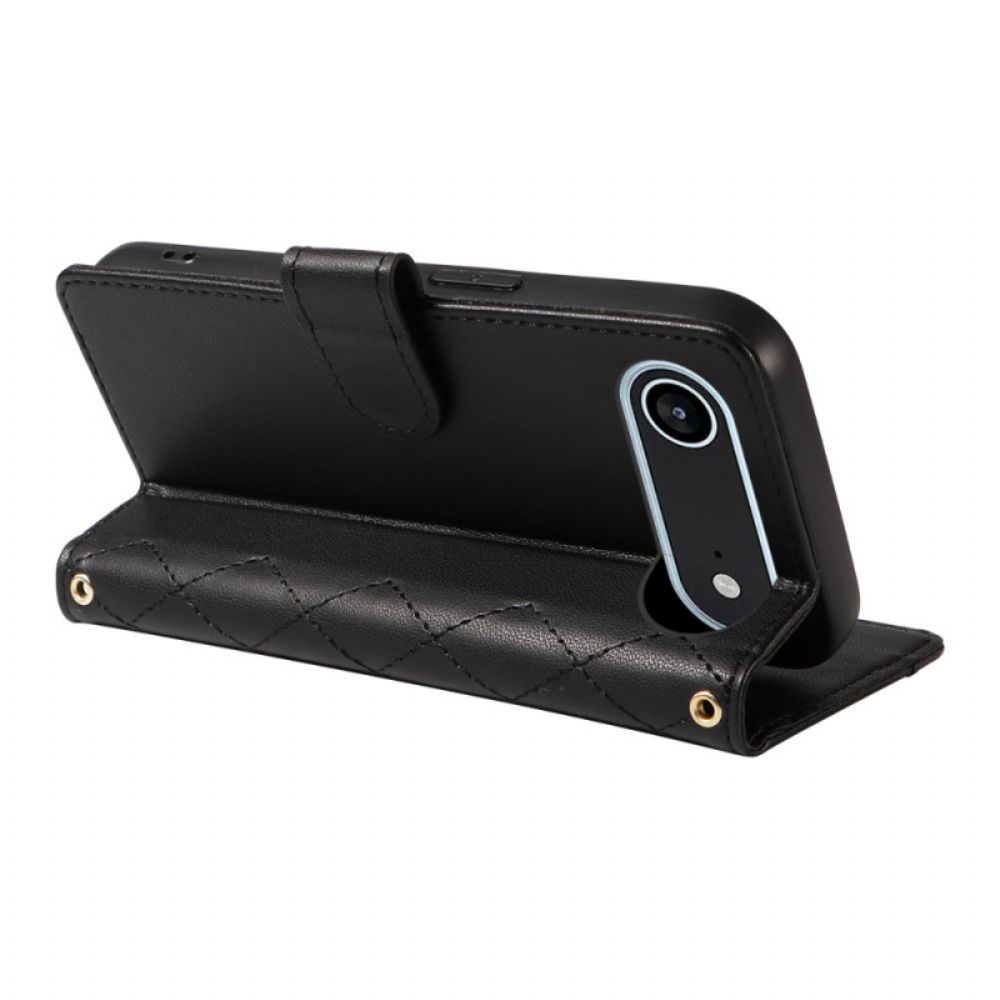 Flip Case Leren iPhone Air Gewatteerd Met Riempje En Schouderriem