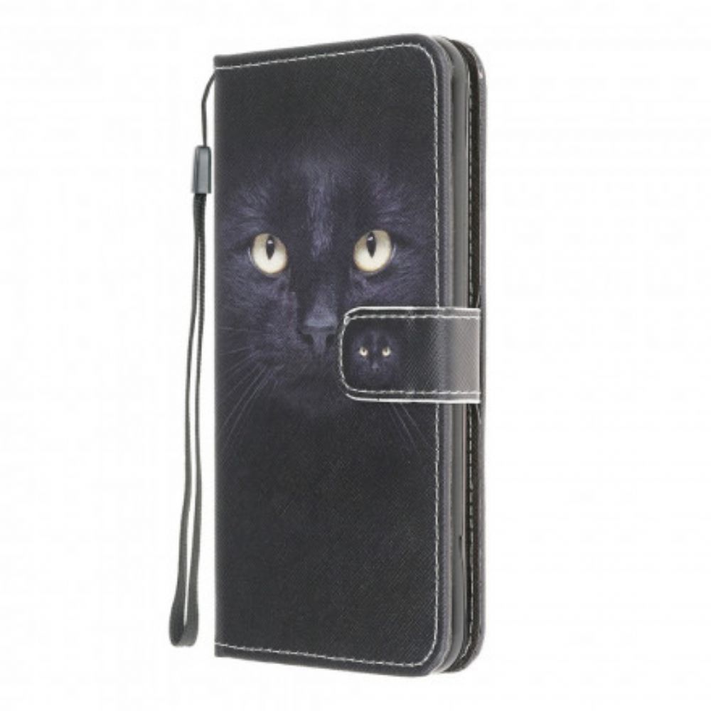 Folio-hoesje voor Moto G10 / G30 Met Ketting Thong Black Cat Eyes