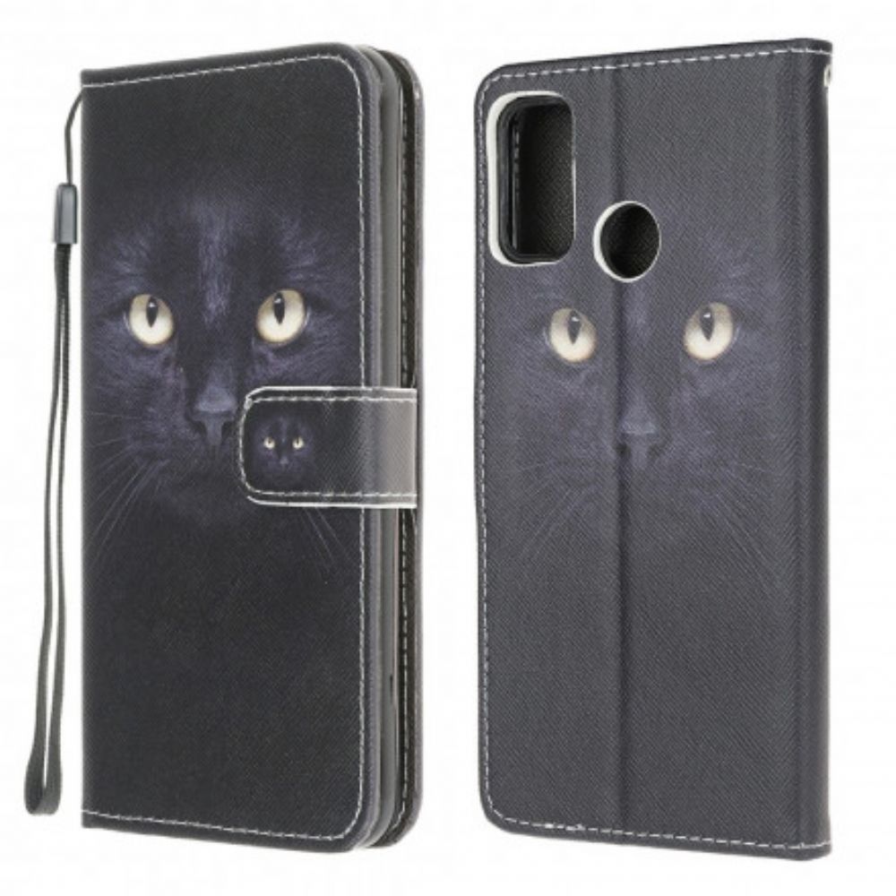 Folio-hoesje voor Moto G10 / G30 Met Ketting Thong Black Cat Eyes