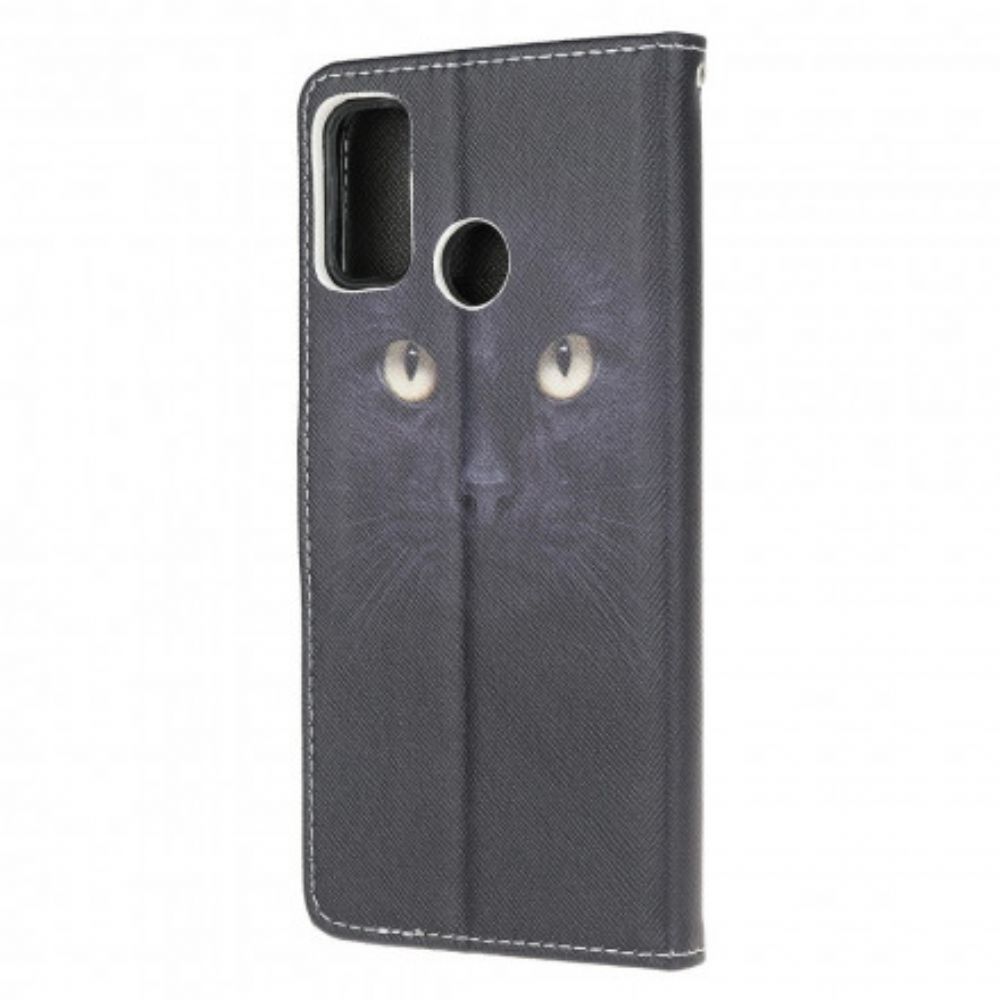 Folio-hoesje voor Moto G10 / G30 Met Ketting Thong Black Cat Eyes