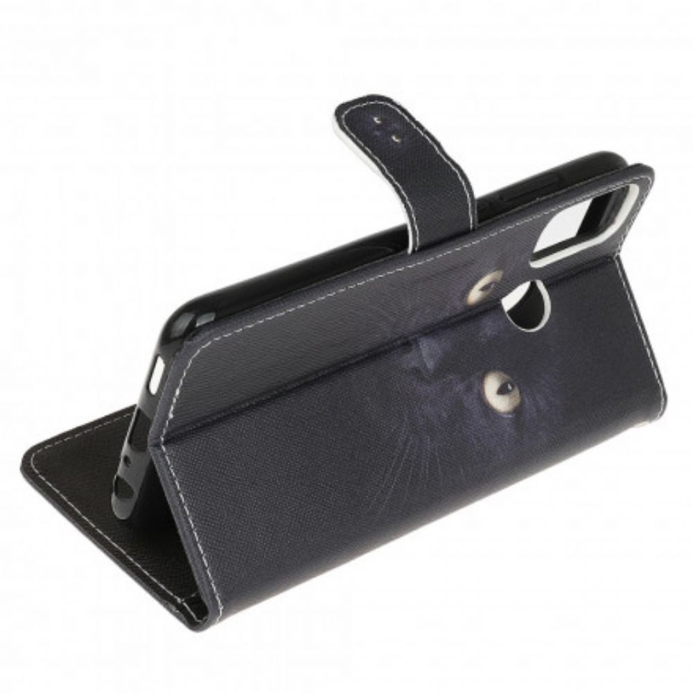 Folio-hoesje voor Moto G10 / G30 Met Ketting Thong Black Cat Eyes