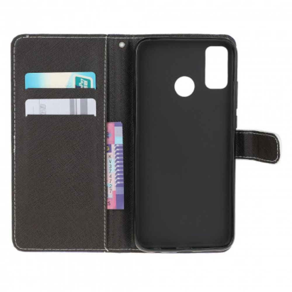 Folio-hoesje voor Moto G10 / G30 Met Ketting Thong Black Cat Eyes