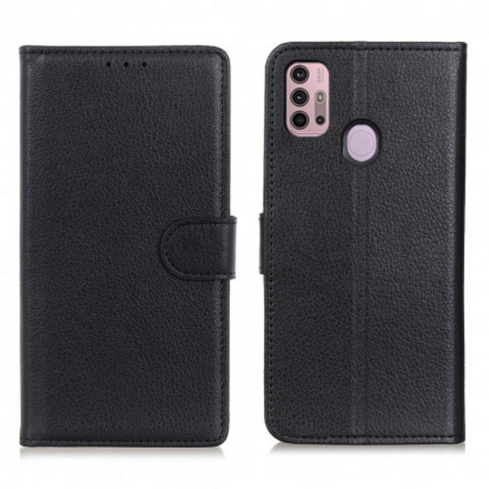 Folio-hoesje voor Moto G10 / G30 Traditioneel Litchi-kunstleer