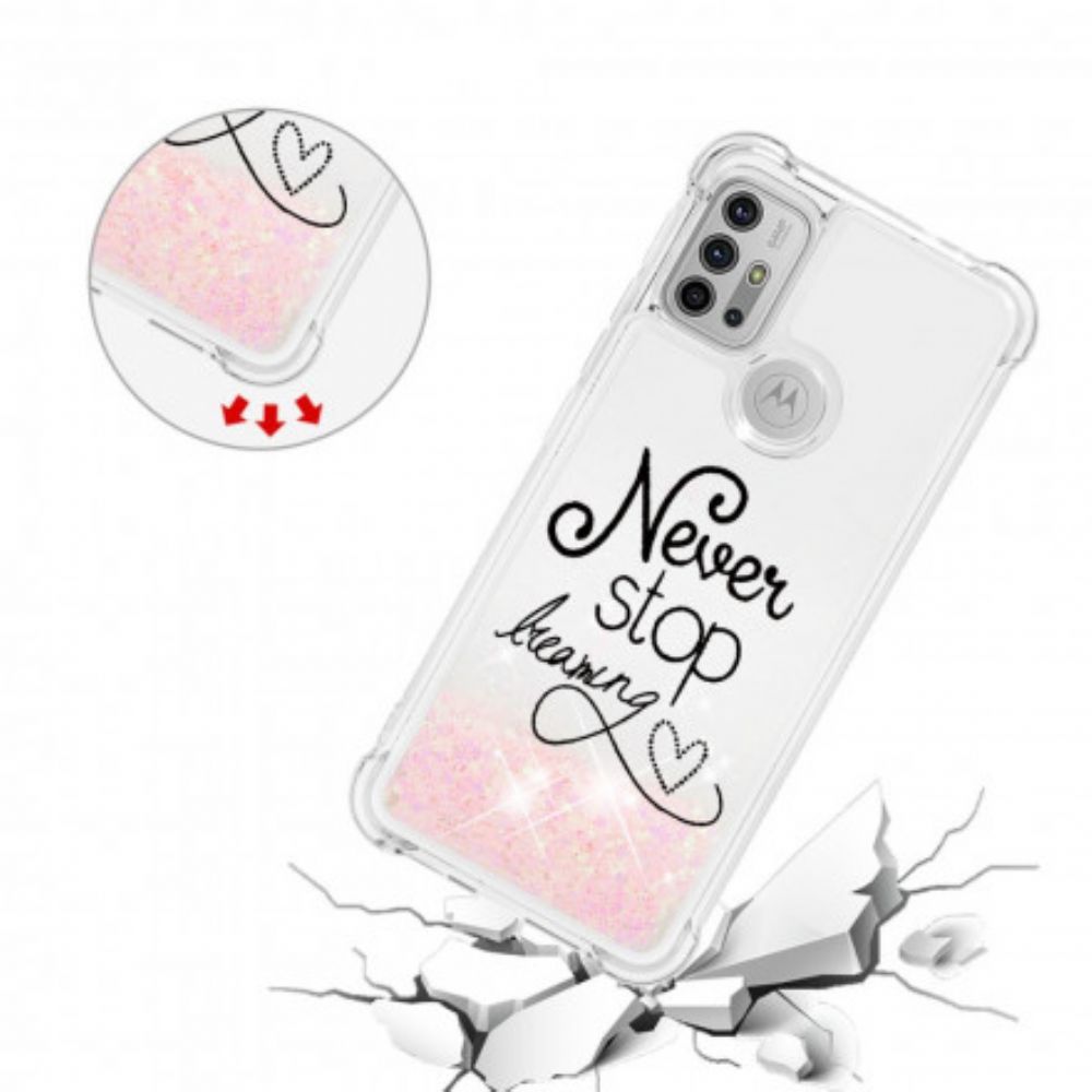 Telefoonhoesje voor Moto G10 / G30 Stop Nooit Met Dromen Van Pailletten