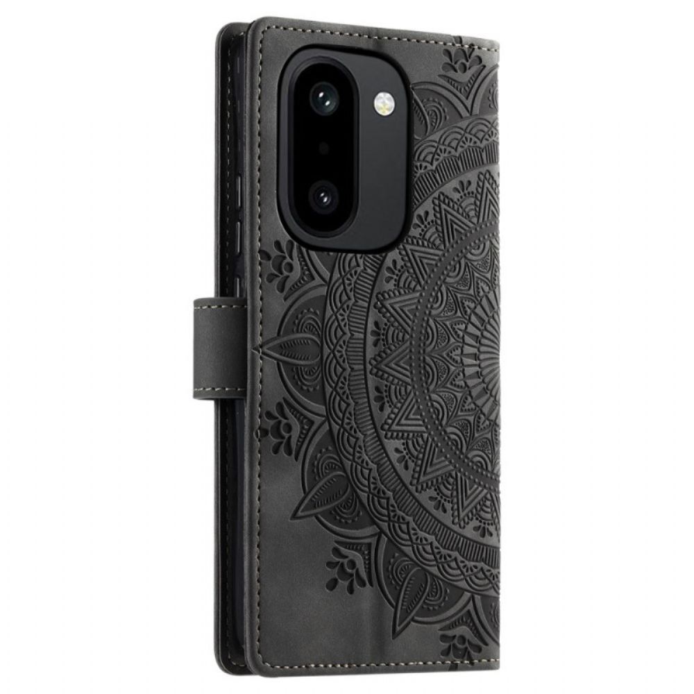 Flip Case Leren Oneplus 15r Portemonnee Met Mandala Suède-effect