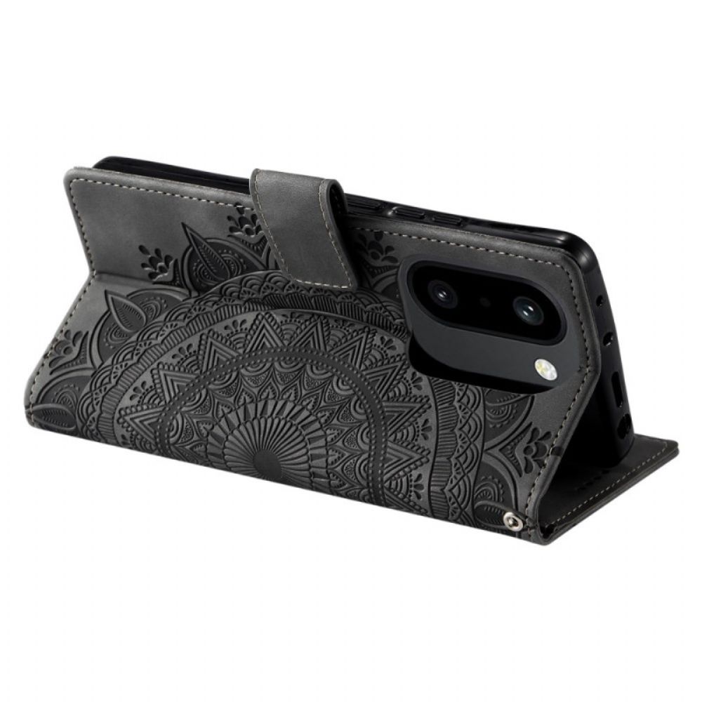 Flip Case Leren Oneplus 15r Portemonnee Met Mandala Suède-effect