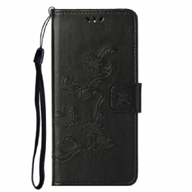 Folio-hoesje voor OnePlus Nord 2 5G Met Ketting Thong Vlinders En Bloemen