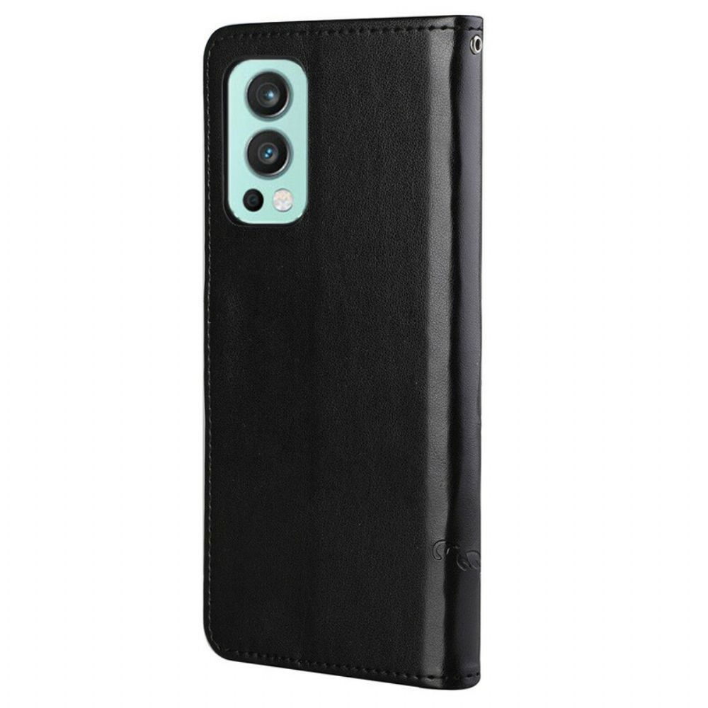 Folio-hoesje voor OnePlus Nord 2 5G Met Ketting Thong Vlinders En Bloemen