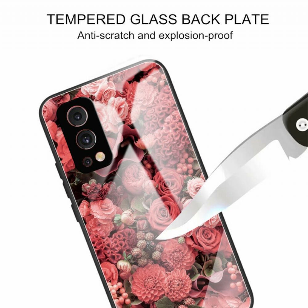 Hoesje voor OnePlus Nord 2 5G Gehard Glas Roze Bloemen